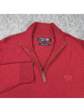 Paul Costelloe Living Sweater Mens Large Red Merino Wool 1/4 Zip Mock Neck